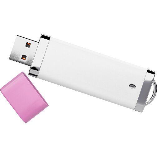 PromoPerfect USB-STICK 2.0 PLASTIK , weiß / rosa MB , 8 GB , Gummiplastik, Kunststoff MB , 7,00cm x 0,70cm x 2,00cm (Länge x Höhe x Breite), Bild 1