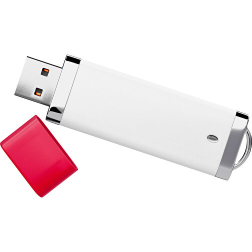 PromoPerfect USB-STICK 2.0 PLASTIK , weiß / ampelrot MB , 8 GB , Gummiplastik, Kunststoff MB , 7,00cm x 0,70cm x 2,00cm (Länge x Höhe x Breite), Bild 1