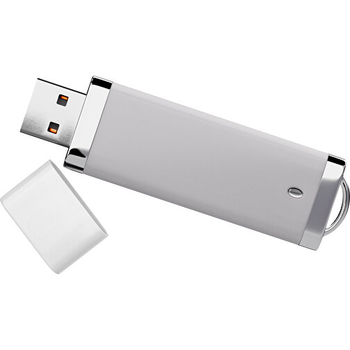 PromoPerfect USB-STICK 2.0 PLASTIK , hellgrau / weiß MB , 4 GB , Gummiplastik, Kunststoff MB , 7,00cm x 0,70cm x 2,00cm (Länge x Höhe x Breite), Bild 1