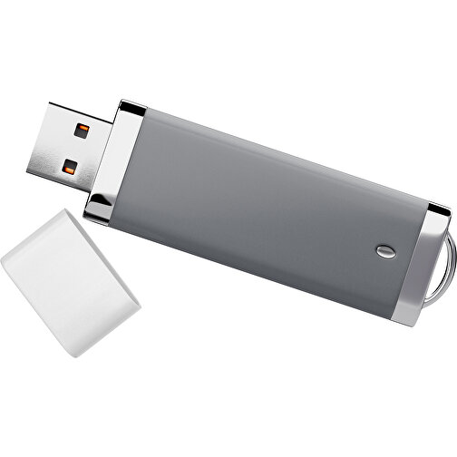 PromoPerfect USB-STICK 2.0 PLASTIK , dunkelgrau / weiß MB , 4 GB , Gummiplastik, Kunststoff MB , 7,00cm x 0,70cm x 2,00cm (Länge x Höhe x Breite), Bild 1