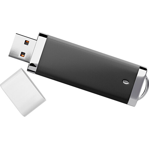 PromoPerfect USB-STICK 2.0 PLASTIK , schwarz / weiß MB , 4 GB , Gummiplastik, Kunststoff MB , 7,00cm x 0,70cm x 2,00cm (Länge x Höhe x Breite), Bild 1