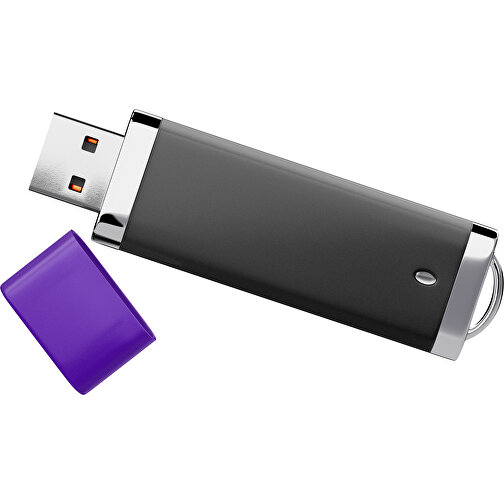 PromoPerfect USB-STICK 2.0 PLASTIK , schwarz / violet MB , 4 GB , Gummiplastik, Kunststoff MB , 7,00cm x 0,70cm x 2,00cm (Länge x Höhe x Breite), Bild 1