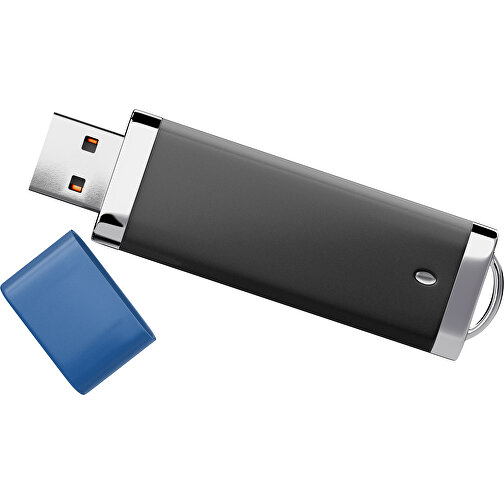 PromoPerfect USB-STICK 2.0 PLASTIK , schwarz / dunkelblau MB , 4 GB , Gummiplastik, Kunststoff MB , 7,00cm x 0,70cm x 2,00cm (Länge x Höhe x Breite), Bild 1