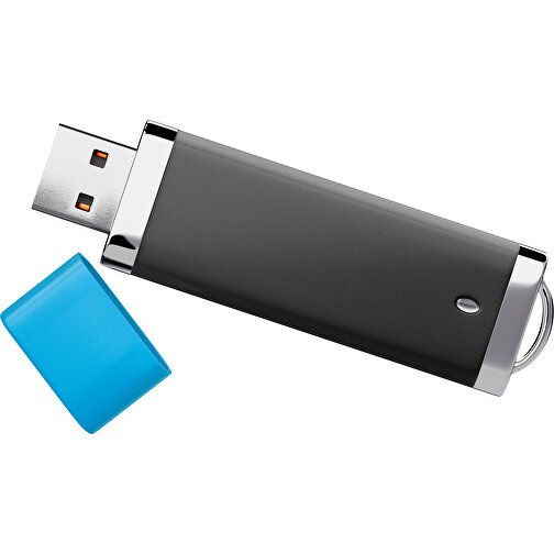 PromoPerfect USB-STICK 2.0 PLASTIK , schwarz / himmelblau MB , 4 GB , Gummiplastik, Kunststoff MB , 7,00cm x 0,70cm x 2,00cm (Länge x Höhe x Breite), Bild 1