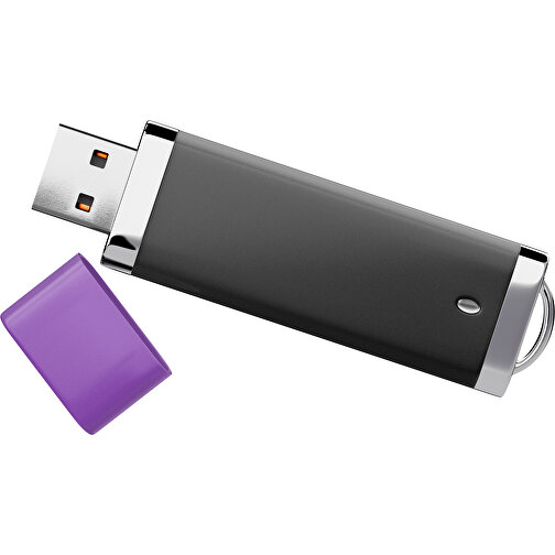 PromoPerfect USB-STICK 2.0 PLASTIK , schwarz / lavendellila MB , 4 GB , Gummiplastik, Kunststoff MB , 7,00cm x 0,70cm x 2,00cm (Länge x Höhe x Breite), Bild 1