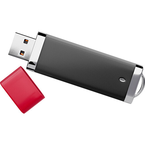 PromoPerfect USB-STICK 2.0 PLASTIK , schwarz / dunkelrot MB , 4 GB , Gummiplastik, Kunststoff MB , 7,00cm x 0,70cm x 2,00cm (Länge x Höhe x Breite), Bild 1