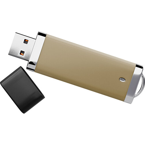 PromoPerfect USB-STICK 2.0 PLASTIK , gold / schwarz MB , 4 GB , Gummiplastik, Kunststoff MB , 7,00cm x 0,70cm x 2,00cm (Länge x Höhe x Breite), Bild 1