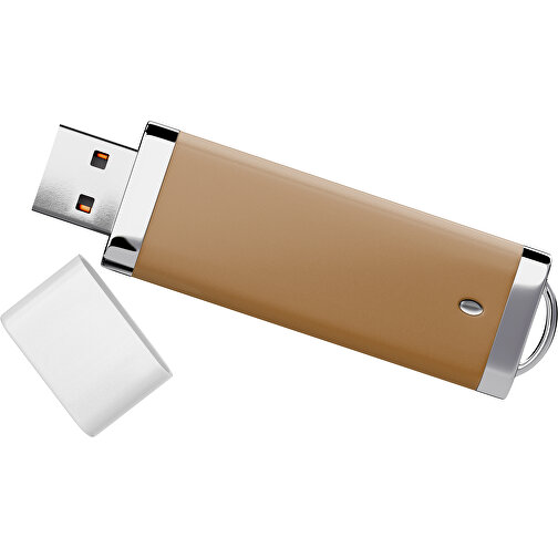 PromoPerfect USB-STICK 2.0 PLASTIK , erdbraun / weiß MB , 4 GB , Gummiplastik, Kunststoff MB , 7,00cm x 0,70cm x 2,00cm (Länge x Höhe x Breite), Bild 1