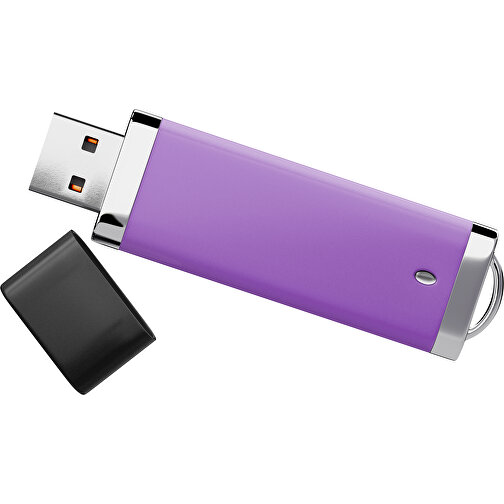 PromoPerfect USB-STICK 2.0 PLASTIK , lavendellila / schwarz MB , 4 GB , Gummiplastik, Kunststoff MB , 7,00cm x 0,70cm x 2,00cm (Länge x Höhe x Breite), Bild 1