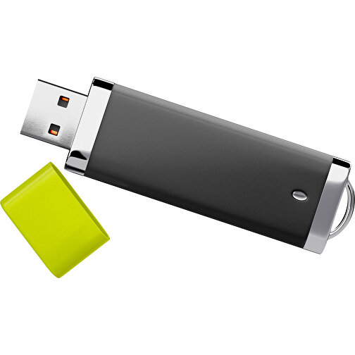 PromoPerfect USB-STICK 2.0 PLASTIK , schwarz / hellgrün MB , 32 GB , Gummiplastik, Kunststoff MB , 7,00cm x 0,70cm x 2,00cm (Länge x Höhe x Breite), Bild 1