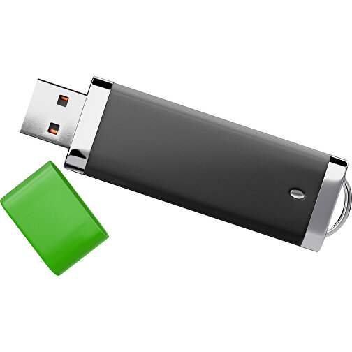 PromoPerfect USB-STICK 2.0 PLASTIK , schwarz / grasgrün MB , 32 GB , Gummiplastik, Kunststoff MB , 7,00cm x 0,70cm x 2,00cm (Länge x Höhe x Breite), Bild 1