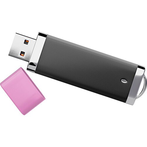 PromoPerfect USB-STICK 2.0 PLASTIK , schwarz / rosa MB , 32 GB , Gummiplastik, Kunststoff MB , 7,00cm x 0,70cm x 2,00cm (Länge x Höhe x Breite), Bild 1