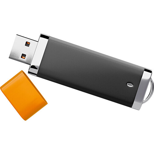 PromoPerfect USB-STICK 2.0 PLASTIK , schwarz / gelborange MB , 32 GB , Gummiplastik, Kunststoff MB , 7,00cm x 0,70cm x 2,00cm (Länge x Höhe x Breite), Bild 1