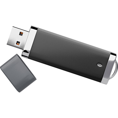 PromoPerfect USB-STICK 2.0 PLASTIK , schwarz / dunkelgrau MB , 2 GB , Gummiplastik, Kunststoff MB , 7,00cm x 0,70cm x 2,00cm (Länge x Höhe x Breite), Bild 1