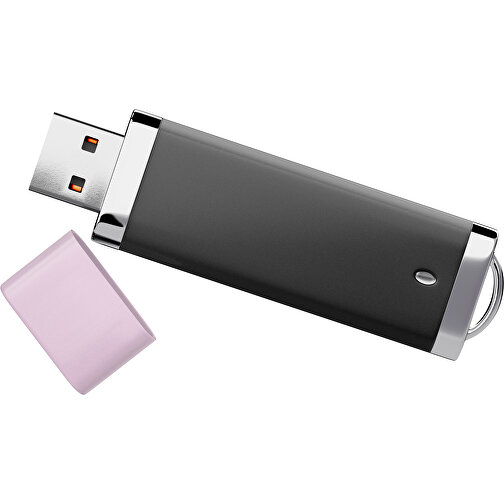 PromoPerfect USB-STICK 2.0 PLASTIK , schwarz / zartrosa MB , 2 GB , Gummiplastik, Kunststoff MB , 7,00cm x 0,70cm x 2,00cm (Länge x Höhe x Breite), Bild 1