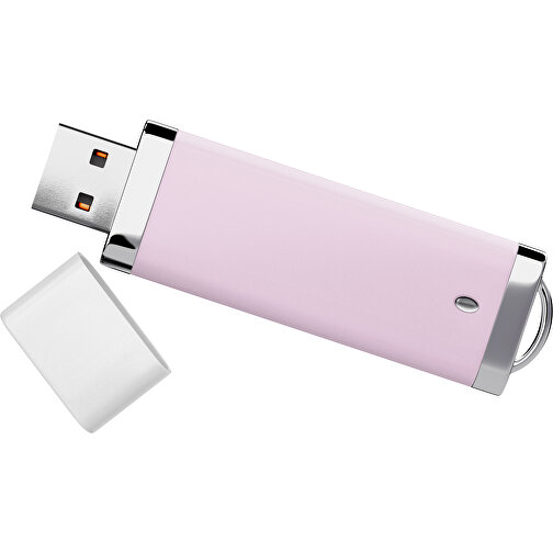 PromoPerfect USB-STICK 2.0 PLASTIK , zartrosa / weiß MB , 2 GB , Gummiplastik, Kunststoff MB , 7,00cm x 0,70cm x 2,00cm (Länge x Höhe x Breite), Bild 1