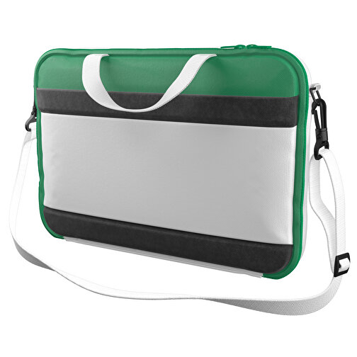 Laptoptasche Stripe , weiss / hellgrün, Sublimation-fabric 200g - Polyester (PU), 36,00cm x 28,00cm x 5,00cm (Länge x Höhe x Breite), Bild 1