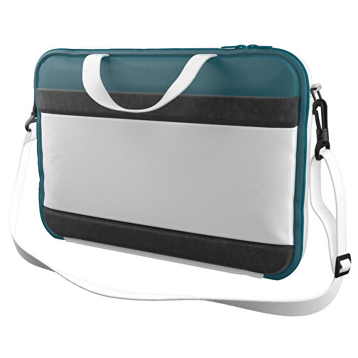 Laptoptasche Stripe , weiss / atlantikblau, Sublimation-fabric 200g - Polyester (PU), 36,00cm x 28,00cm x 5,00cm (Länge x Höhe x Breite), Bild 1