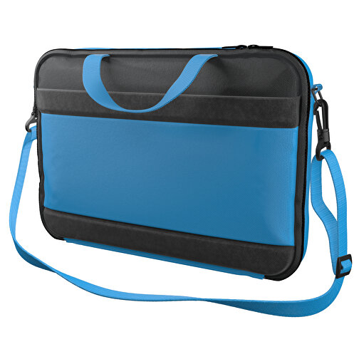 Laptoptasche Stripe , hellblau / schwarz, Sublimation-fabric 200g - Polyester (PU), 36,00cm x 28,00cm x 5,00cm (Länge x Höhe x Breite), Bild 1