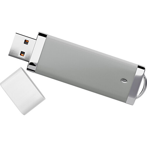 PromoPerfect USB-STICK 2.0 PLASTIK , grau / weiß MB , 1 GB , Gummiplastik, Kunststoff MB , 7,00cm x 0,70cm x 2,00cm (Länge x Höhe x Breite), Bild 1