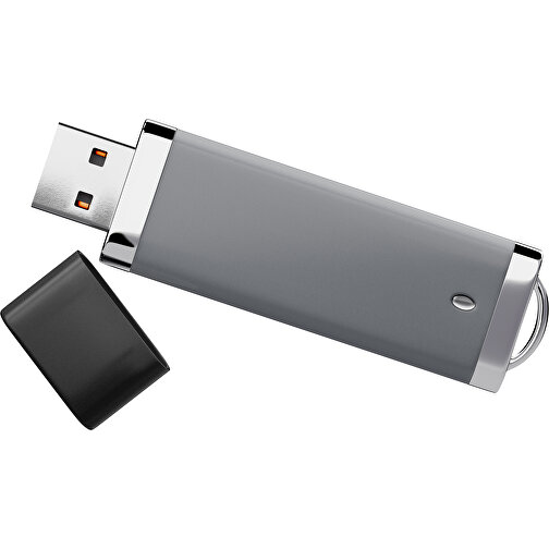 PromoPerfect USB-STICK 2.0 PLASTIK , dunkelgrau / schwarz MB , 16 GB , Gummiplastik, Kunststoff MB , 7,00cm x 0,70cm x 2,00cm (Länge x Höhe x Breite), Bild 1