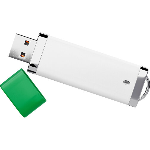 PromoPerfect USB-STICK 2.0 PLASTIK , weiß / grün MB , 4 GB , Gummiplastik, Kunststoff MB , 7,00cm x 0,70cm x 2,00cm (Länge x Höhe x Breite), Bild 1