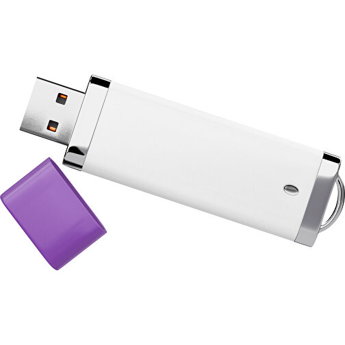 PromoPerfect USB-STICK 2.0 PLASTIK , weiß / lavendellila MB , 4 GB , Gummiplastik, Kunststoff MB , 7,00cm x 0,70cm x 2,00cm (Länge x Höhe x Breite), Bild 1