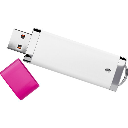 PromoPerfect USB-STICK 2.0 PLASTIK , weiß / pink MB , 4 GB , Gummiplastik, Kunststoff MB , 7,00cm x 0,70cm x 2,00cm (Länge x Höhe x Breite), Bild 1