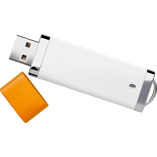 PromoPerfect USB-STICK 2.0 PLASTIK , weiß / gelborange MB , 4 GB , Gummiplastik, Kunststoff MB , 7,00cm x 0,70cm x 2,00cm (Länge x Höhe x Breite), Bild 1