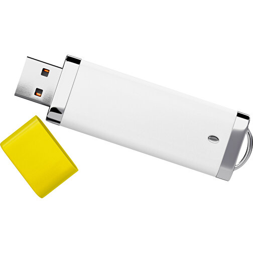 PromoPerfect USB-STICK 2.0 PLASTIK , weiß / gelb MB , 4 GB , Gummiplastik, Kunststoff MB , 7,00cm x 0,70cm x 2,00cm (Länge x Höhe x Breite), Bild 1