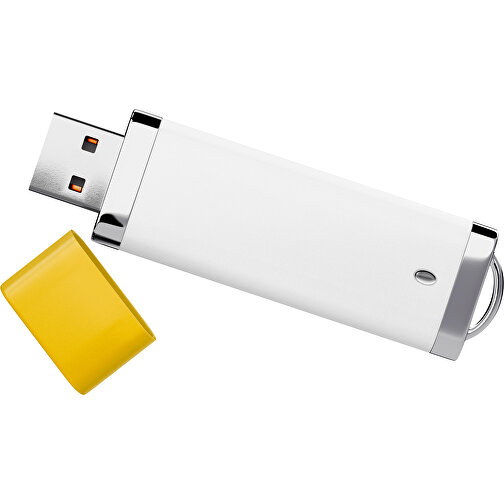 PromoPerfect USB-STICK 2.0 PLASTIK , weiß / sonnengelb MB , 1 GB , Gummiplastik, Kunststoff MB , 7,00cm x 0,70cm x 2,00cm (Länge x Höhe x Breite), Bild 1