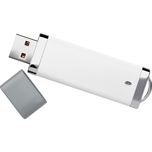 PromoPerfect USB-STICK 2.0 PLASTIK , weiß / silber MB , 16 GB , Gummiplastik, Kunststoff MB , 7,00cm x 0,70cm x 2,00cm (Länge x Höhe x Breite), Bild 1