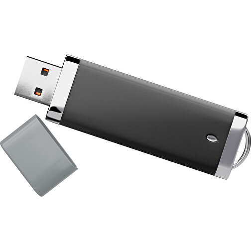 PromoPerfect USB-STICK 2.0 PLASTIK , schwarz / silber MB , 8 GB , Gummiplastik, Kunststoff MB , 7,00cm x 0,70cm x 2,00cm (Länge x Höhe x Breite), Bild 1