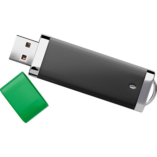 PromoPerfect USB-STICK 2.0 PLASTIK , schwarz / grün MB , 8 GB , Gummiplastik, Kunststoff MB , 7,00cm x 0,70cm x 2,00cm (Länge x Höhe x Breite), Bild 1