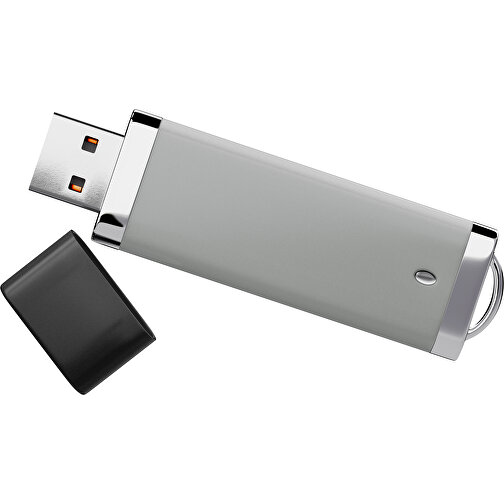 PromoPerfect USB-STICK 2.0 PLASTIK , grau / schwarz MB , 8 GB , Gummiplastik, Kunststoff MB , 7,00cm x 0,70cm x 2,00cm (Länge x Höhe x Breite), Bild 1