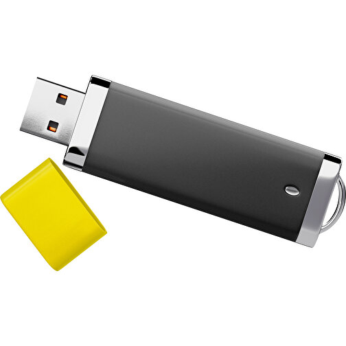 PromoPerfect USB-STICK 2.0 PLASTIK , schwarz / gelb MB , 65 GB , Gummiplastik, Kunststoff MB , 7,00cm x 0,70cm x 2,00cm (Länge x Höhe x Breite), Bild 1