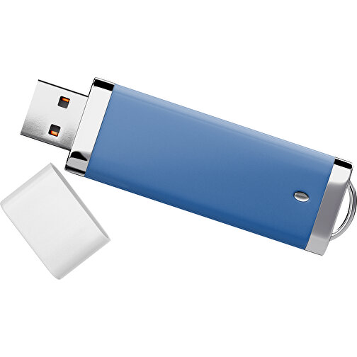 PromoPerfect USB-STICK 2.0 PLASTIK , dunkelblau / weiß MB , 65 GB , Gummiplastik, Kunststoff MB , 7,00cm x 0,70cm x 2,00cm (Länge x Höhe x Breite), Bild 1