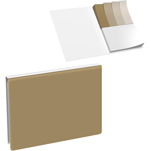 Softcover Haftnotiz-Set Mina , gold / weiss, Papier, 10,50cm x 0,60cm x 7,50cm (Länge x Höhe x Breite), Bild 1