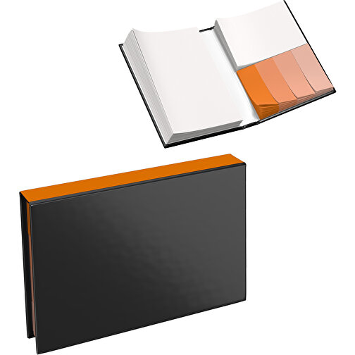 Hardcover Haftnotiz-Set Steffen , schwarz / gelborange, Papier, 10,50cm x 1,80cm x 7,50cm (Länge x Höhe x Breite), Bild 1