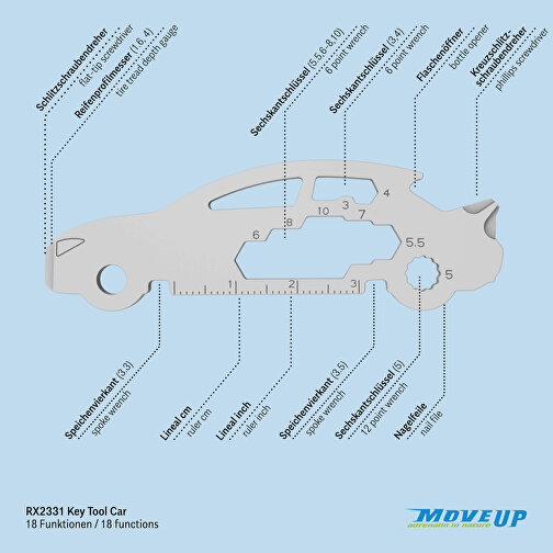 ROMINOX® Key Tool Car / Auto (18 Funktionen) , Edelstahl, 7,50cm x 0,23cm x 2,50cm (Länge x Höhe x Breite), Bild 8