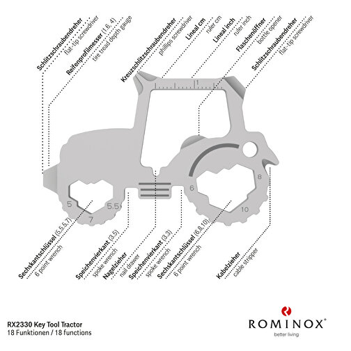 ROMINOX® Key Tool Tractor / Traktor (18 Funktionen) Super Dad , Edelstahl, 6,10cm x 0,23cm x 4,00cm (Länge x Höhe x Breite), Bild 7