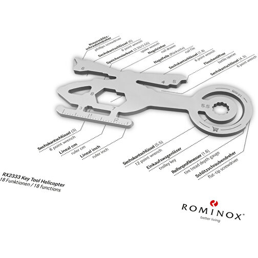 ROMINOX® Key Tool // Helicopter - 18 Funktionen , Edelstahl, 3,05cm x 0,23cm x 7,45cm (Länge x Höhe x Breite), Bild 2