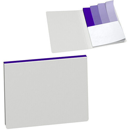 Recycling Haftnotiz-Set René , weiss / violet, Recyclingkarton, Recyclingpapier, 10,50cm x 0,60cm x 7,50cm (Länge x Höhe x Breite), Bild 1