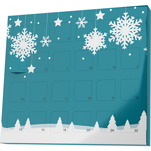 XS Adventskalender Winterlandschaft , Brandt, dunkeltürkis / weiß, Vollkartonhülle, weiß, 1,60cm x 12,00cm x 14,00cm (Länge x Höhe x Breite), Bild 1