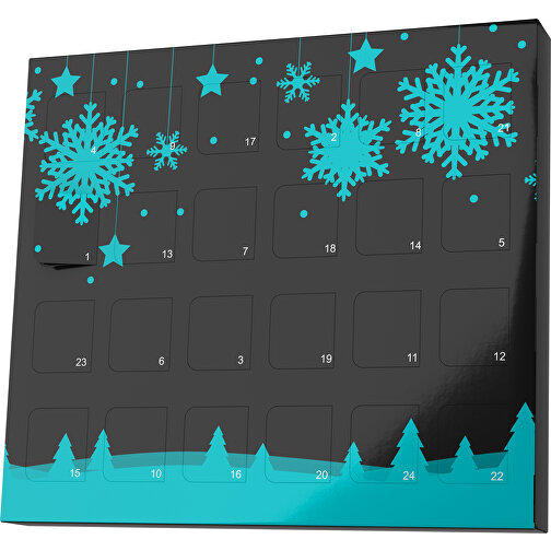 XS Adventskalender Winterlandschaft , Brandt, schwarz / türkis, Vollkartonhülle, weiss, 1,60cm x 12,00cm x 14,00cm (Länge x Höhe x Breite), Bild 1