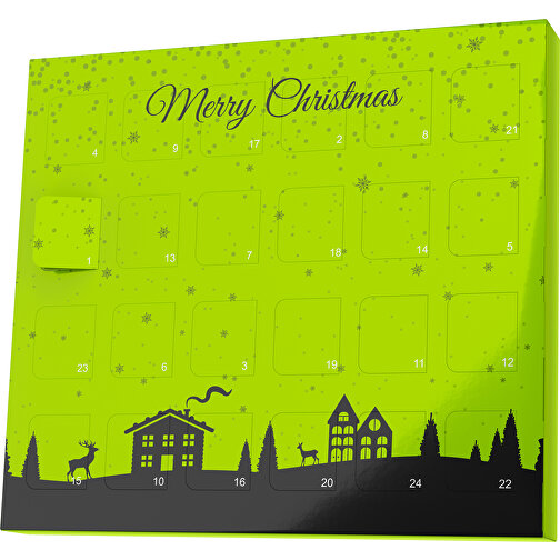 XS Adventskalender Weihnachtsdorf , Brandt, limone / schwarz, Vollkartonhülle, weiss, 1,60cm x 12,00cm x 14,00cm (Länge x Höhe x Breite), Bild 1