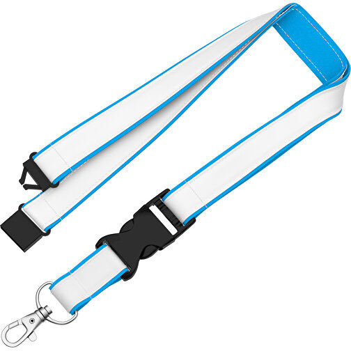 Lanyard Classic Neo , Promo Effects, weiss / himmelblau, Polyester / Satin, 92,00cm x 2,50cm (Länge x Breite), Bild 1