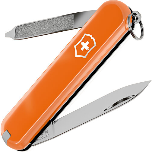 ESCORT - Victorinox Schweizer Messer , Victorinox, Mango Tango / Falling Snow, hochlegierter, rostfreier Stahl, 5,80cm x 0,80cm x 1,80cm (Länge x Höhe x Breite), Bild 1