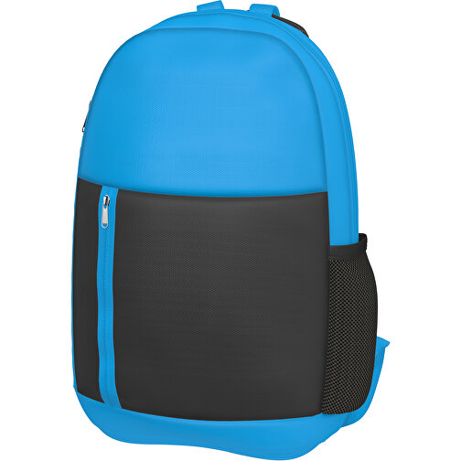 Rucksack Easy , schwarz / hellblau, Sublimation-fabric 300g, 15,00cm x 40,00cm x 30,00cm (Länge x Höhe x Breite), Bild 1