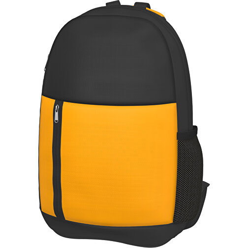 Rucksack Easy , hellorange / schwarz, Sublimation-fabric 300g, 15,00cm x 40,00cm x 30,00cm (Länge x Höhe x Breite), Bild 1